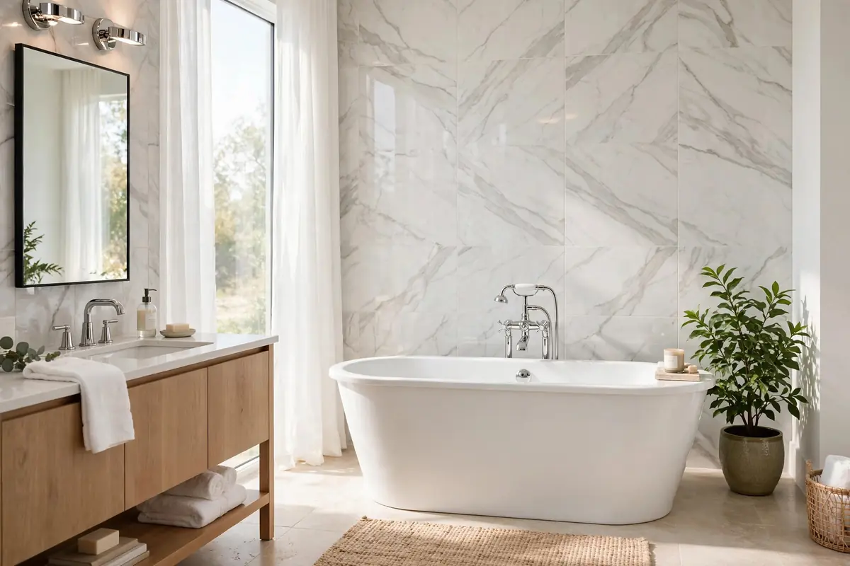Bright bathroom with sound plumbing fixtures in a Marshall home